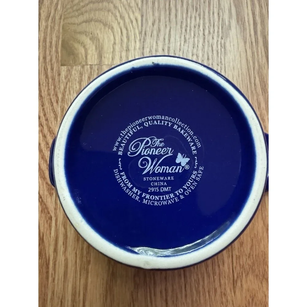 Pioneer Woman Celia Mini Casserole Individual‎ Crock Ceramic Floral Blue & White